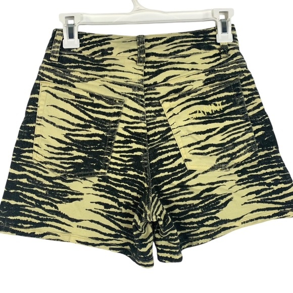 Ganni Tiger Stripe Print Pastel Yellow High Rise Denim Shorts Size 25 - Picture 6 of 11
